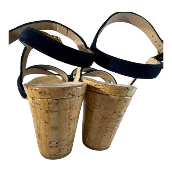 Stuart Weitzman Analeigh 75 Suede Sandal Navy Size 8.5 European Summer Chic Cork - Picture 6 of 10